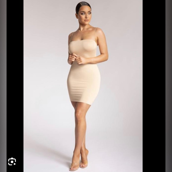 Meshki Mia Thin Strap Bodycon Mini Dress in Tan/beige - Picture 2 of 2